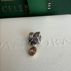Pandora Silver Knot With Champagne Gemstone Charm RARE VINTAGE RETIRED
